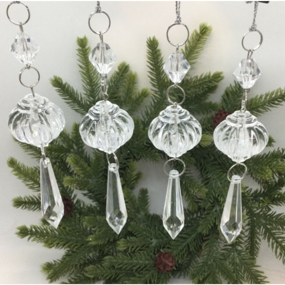 4 Crystal Ornaments-3 Tier Drop Christmas Tree -Unique Center Clear Crystal - Picture 3 of 7